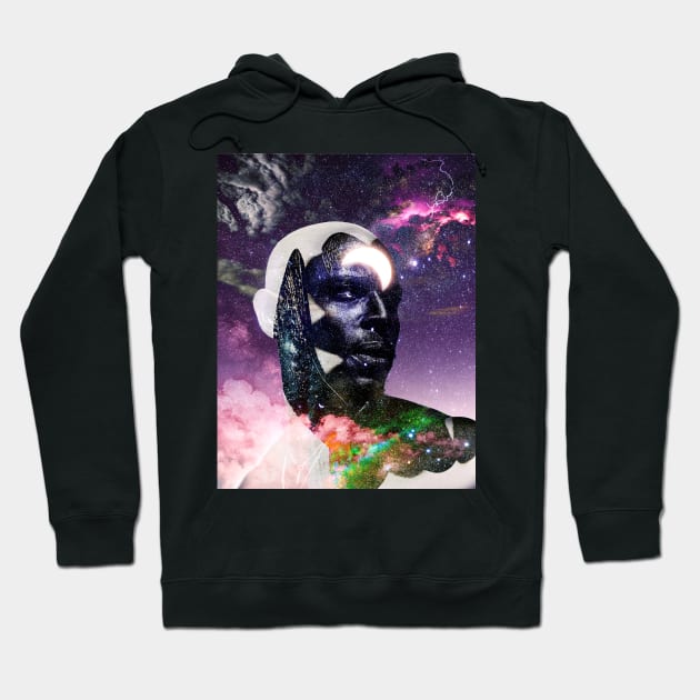 Black God Nebula Space Stars with Universe Hoodie by Glass Table Designs